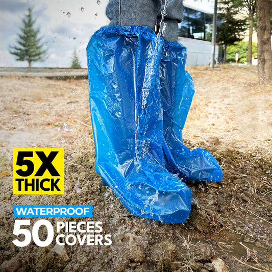 Tall Disposable Boot Covers - 50pcs Overshoes, Waterproof, Extra Large, Mud-Proof, Perfect for Outdoors, Gardening, Farming