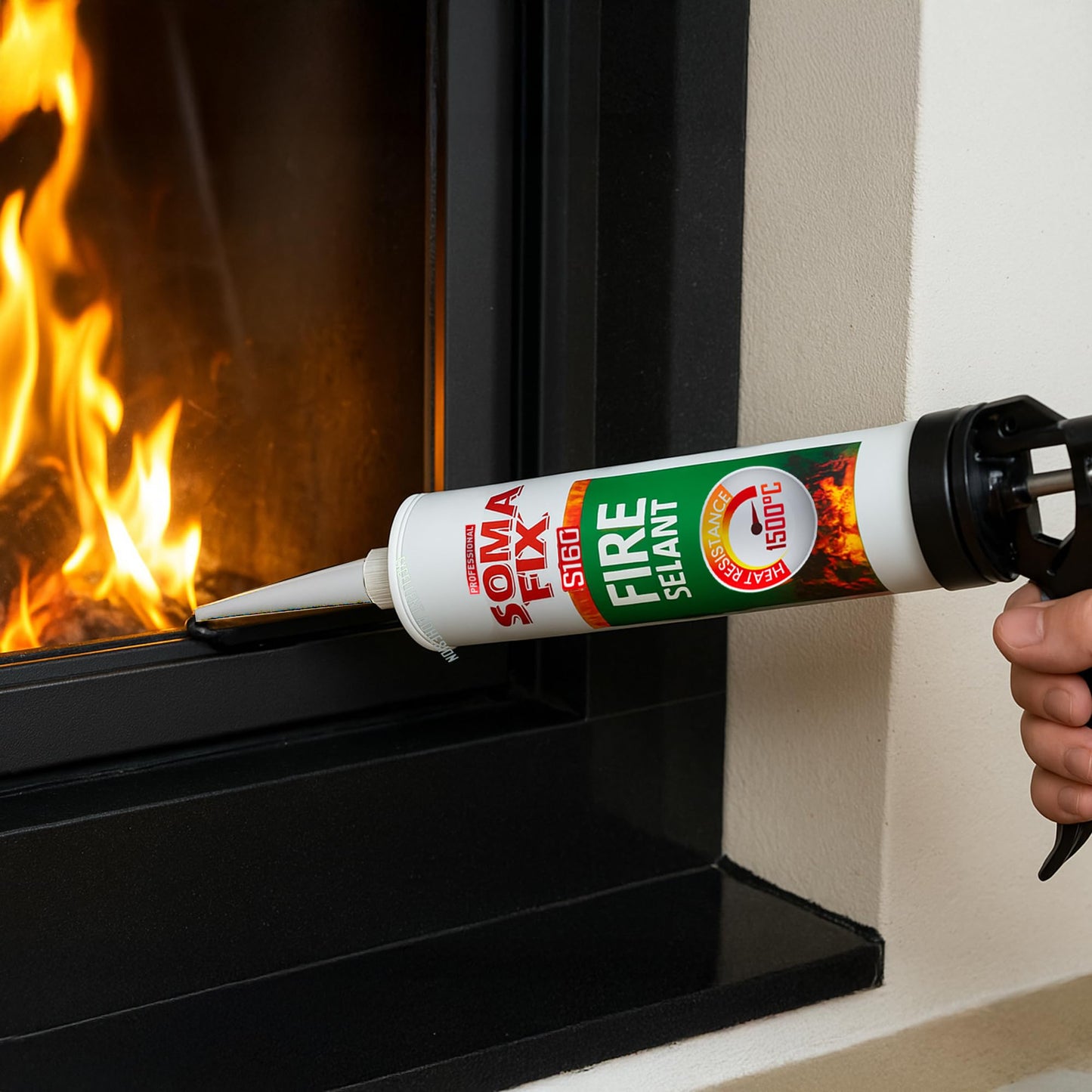 Fire Cement - Ready Mixed Cement, 1500Β°C Heat Resistant, 310ml Black Fire Sealant for Fireplace, Stove, Boiler, Chimney, Grills, Furnace