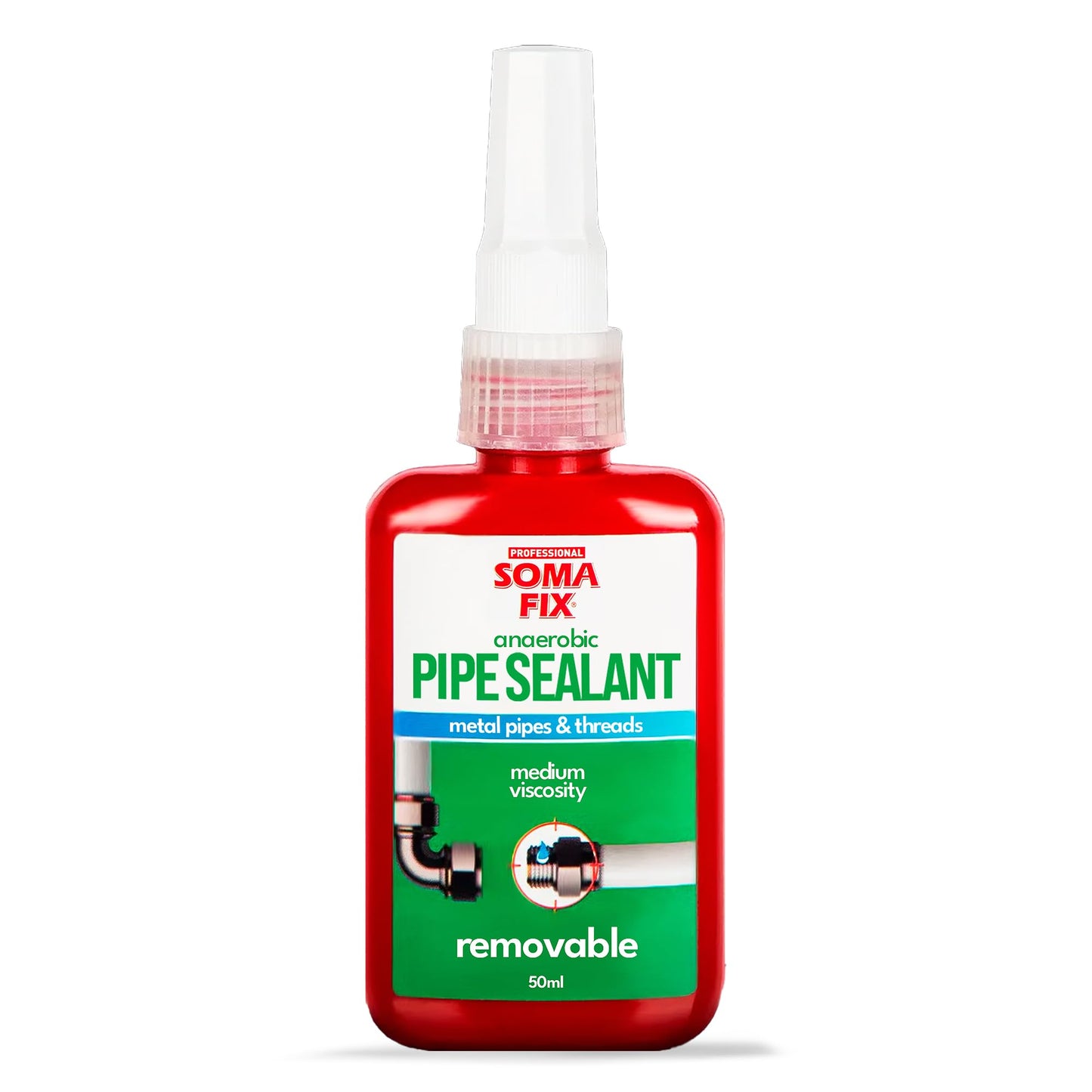 Pipe Thread Sealant - Anaerobic Sealant for Metal Pipes, Gaskets, Fittings & Threaded Joints - Medium Viscosity, High Pressure Resistant & Removable (50ml)