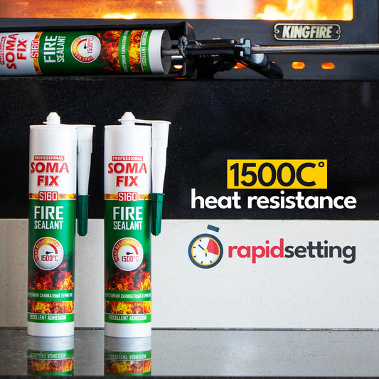 Fire Cement - Ready Mixed Cement, 1500°C Heat Resistant, 310ml Black Fire Sealant for Fireplace, Stove, Boiler, Chimney, Grills, Furnace