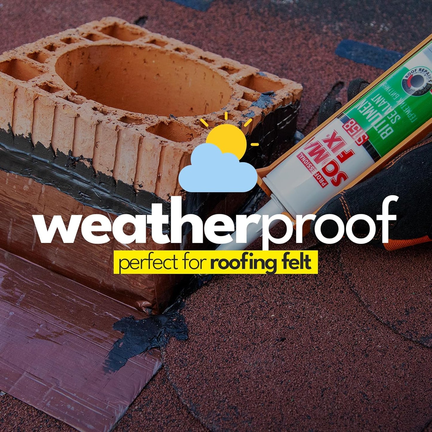Roof Sealant - Waterproof Sealant for Roofing Felt and Gutter, Roof Felt Adhesive - Black Liquid Rubber - Stops Leaks & Weatherproof (310ML)
