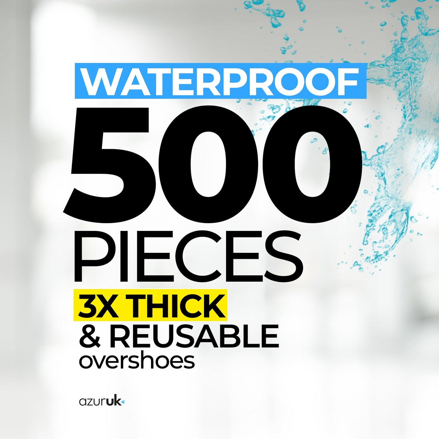 Shoe Covers - 500pcs Disposable Overshoes, 3x Thick, Reusable Shoe Cover, Waterproof Blue Overshoe, Mudproof and Thick (3xThick / 250Pairs)